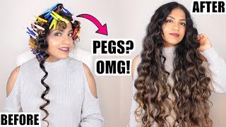 Heatless Curls Using Pegs For Long Hair!