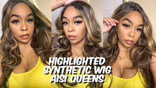 Long Highlighted Brown Mixed Blonde Synthetic Wig | Aisi Queens | Lindsay Erin