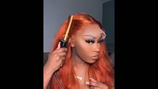 Orange Color Human Hair Transparent Lace Frontal Wig / Wig Install /Yoowigs