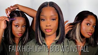 No Bleach! Blonde Faux Highlights Bob Wig | Quick, Beginner Friendly Install | Tinashe Hair