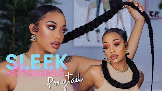 $5 Sleek Extra Long Braided Ponytail On Natural Hair -  Got2B Freeze Spray Only