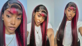 A Look! 13X4 Burgundy Streaked Lace Front Wig Installation Ft. Tinashe Hair | Petite-Sue Divinitii