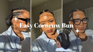 Easy Cornrows With Braided Bun On Myself | No Feeding In Hair Necessary