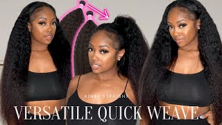 Detailed! Versatile Quick Weave Install With Leave Out Using Kinky Straight Hair 2023|Ft. Unice Hair