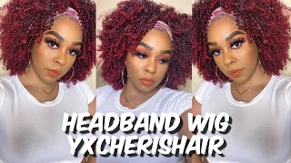 1B/Burgundy Kinky Curly Synthetic Headband Wig | Yxcherishair | Lindsay Erin