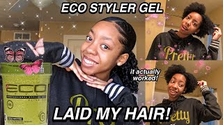 How I Use Eco Styler Gel To Lay My Side Part Ponytail With Curly Natural Hair! Tutorials With Navi!