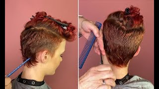 How To Cut A Short Graduated Haircut On Curly Hair | Very Short Pixie Haircut For Women