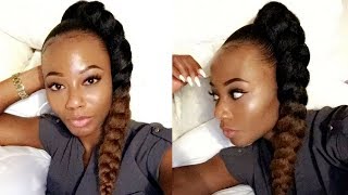 How To Style Jumbo Ombre Kanekalon Braided Ponytail With Natural Hair | Kimbersrealm