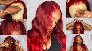French Braid | Red Hair | Closure Wig Install | Very* Beginner Friendly | Plucking | Ft Dolahair