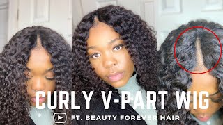 5 Minute Curly V-Part Wig Install | Ft. Amazon Beauty Forever Hair