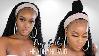 Affordable Deep Curly Headband Wig!| Neflyonwigs