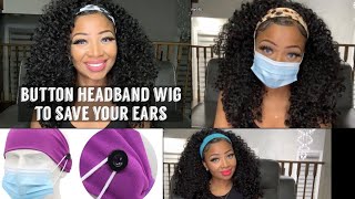 #118 Headband Wig With Buttons For Face Mask | Protect Ears | Outre Dominican Curly, Human Hair Dupe