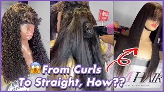 No Glue Affordable Wig! New In Fringe Bangs Wig | From Curls To Straight How?? #Ulahair