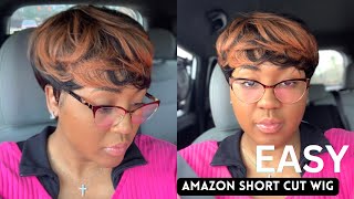 Installing A Wig From Amazon | Cheap Amazon Short Wig With Bangs Install