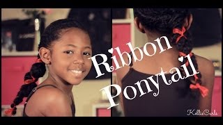 Ribbon Ponytail On Curly Hair -  Holiday Hair