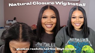 *Detailed* Glueless 5 By 5 Natural Closure Wig Install | Beginner Friendly