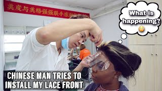 Chinese Hairstylist Attempts To Install Lace Wig On A Black Girl  *Shook* || Ft Hairspells