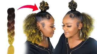 Quick And Easy Top Knot Hairstyle Using Braiding Hair / Protective Style
