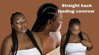 Straight Back Feeding Cornrow In My 4C Hair | How To Part Your Hair Tutorial | Beginners Friendly