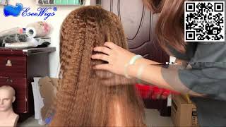 Eseewigs-Kinky Straight Full Lace Wig Color 6# 100%Brazalian Virgin Huaman Hair