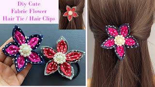 Diy Beautiful Fabric Flower Hair Clip Hair Tie  Ponytail Holder | Grampo De Cabelo De Flor De Tecido