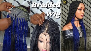 Most Realistic Glueless Braided Wig / Cornrow Boxbraids Wig In Black & Blue