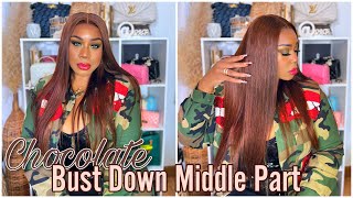 The Chocolate Bust-Down Middle Part | 5X5 Closure Wig Install & Style | Kiss Love Hair