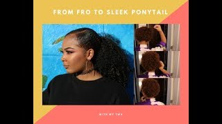 Sleek Low Ponytail Tutorial|Drawstring Ponytail|Short Natural Twa Curly Hair|No Heat