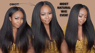 No Heat Damage! The Best Kinky Straight V-Part Wig  | Natural Color | Ft. Sunber Hair