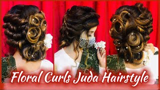 Beautiful Floral Curls Juda Hairstyle | Hairstyle Tutorials | Wedding Hairstyles | Party Hairstyle |