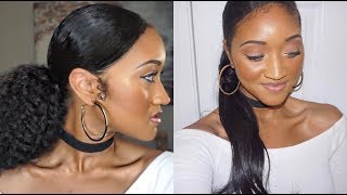 Sleek Ponytail Tutorial | Curly And Straight On Natural Hair | Victoria Victoria