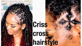 New Hairstyle!  Criss Cross Hairstyle With Curly Crochet Hair| Half Up Half Down Trending!
