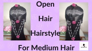 Open Hair Hairstyle For Medium Hair || Party Hairstyle || College Girls Hairstyle