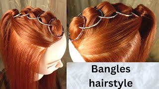 Hairstyle From Steel Bangle - Amazing Ponytail Hairstyle -Easy Ponytail Hairstyle -Party Hairstyle