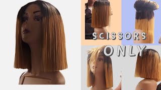 How To Arrange And Cut Blunt Bob Wig Using Scissors  Only/Beginners Friendly