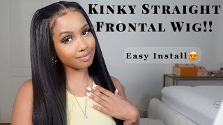 How To: Install A Kinky Straight Frontal Wig || Beginner Friendly || Ft. Hurela Hair