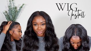 Super Natural Glueless Lace Wig Install Behind The Hairline + Beginner Freindly | Queen Weave Beauty