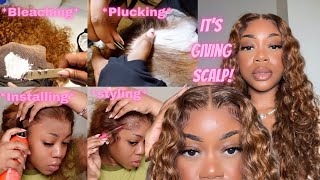 *Extremely Detailed* Bleaching, Plucking, Install, & Styling Water Wave Highlight Wig Ft Sunber Hair