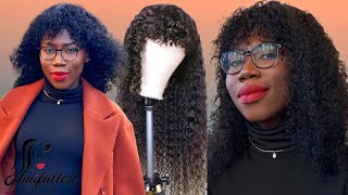 Curly Human Hair Wig Brazilian Hair Wig With Bangs | Curly Wig With Bangs | Ami Fullest