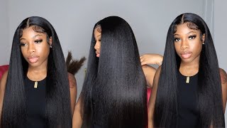 Long Kinky 4C Straight Lace Frontal Wig | Kinky Edges | Sunber Hair