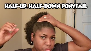 Half-Up Half-Down Ponytail On Short 4C Natural Hair, Quick School Hairstyle On A Bad Hair Day