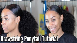 How To: Easy Natural Sleek Curly Drawstring Ponytail Ft. Better Length