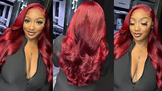 Black To Red Hair Color   | How To Layer & Curl Your Wig  |  Body Wave Wig Ft . West Kiss Hair