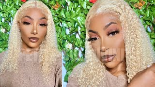 #613 Blonde Kinky Curly Human Hair Wig, Perfect Summer Hair Styles! Ft  Premium Lace Wig