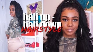 Half Up Half Down Hairstyle With Flatiron Curls On 360 Wig Ft. Lavy Hair