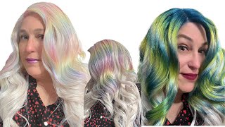 Holographic Rainbow Hair!!  Zury Sis Ines Wig Review - Layer Beam Color Rainbow Wig