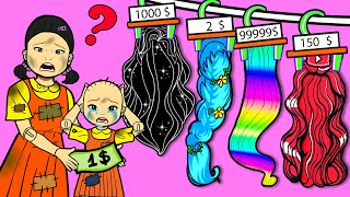Which Hair Will Squid Game Buy? - Rich Squid Game Doll Vs Poor Sadako | Diy Paper Dolls & Cartoon