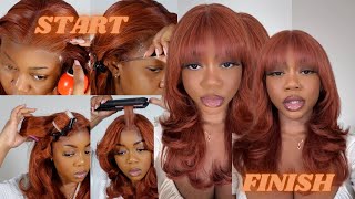Pre-Colored Ginger Copper Wig |  Detailed Gluless Install And & Styling Turorial Ft Unice Hair
