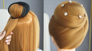 New Elegant Bun Hairstyle With Donut - Beautiful Easy Hairstyle For Wedding