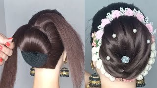 Easy Bun Hairstyle ! Easy Simple Hairstyle With Donut!Easy Hairstyles For Medium Hair With Saree